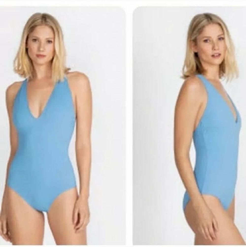 Calme By Johnny Was Women's Sz Med Cross Back One Piece Swimsuit Della Blue